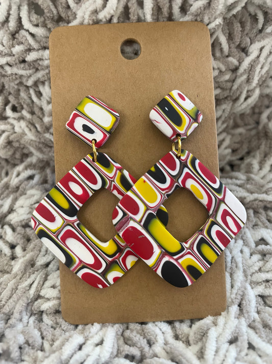 Red & Yellow Fade Square Dangles