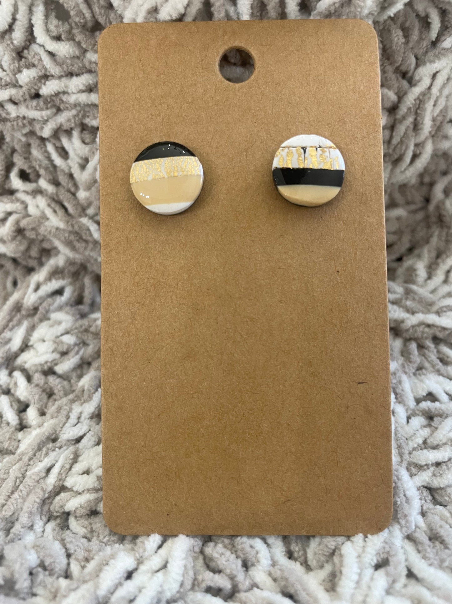 Neutral Striped Circle Stud with Gold