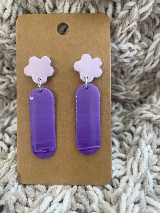 Purple Flower and Oblong Dangles