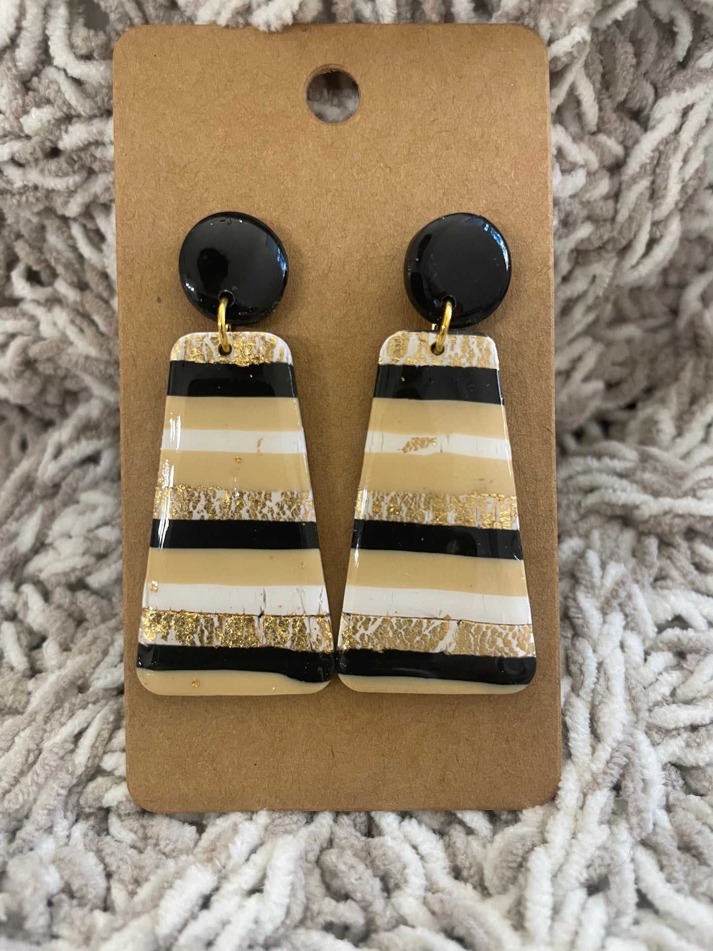 Neutral Striped Trapezoid Dangle with Gold