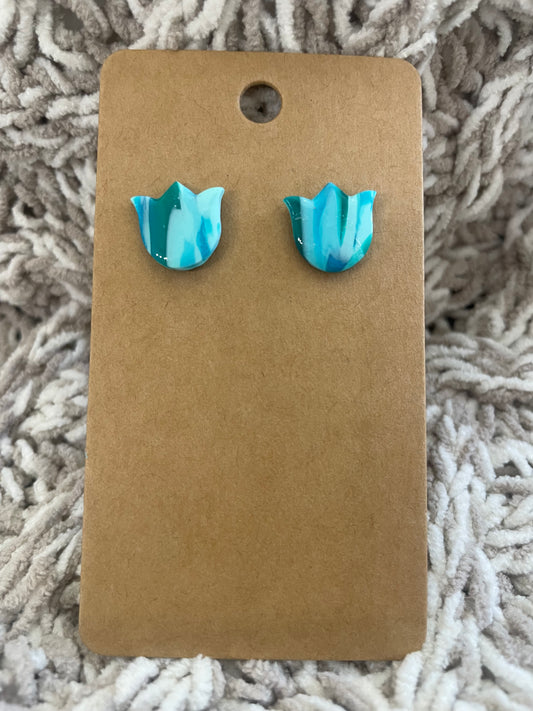 Blue Green Swirl Tulip Studs