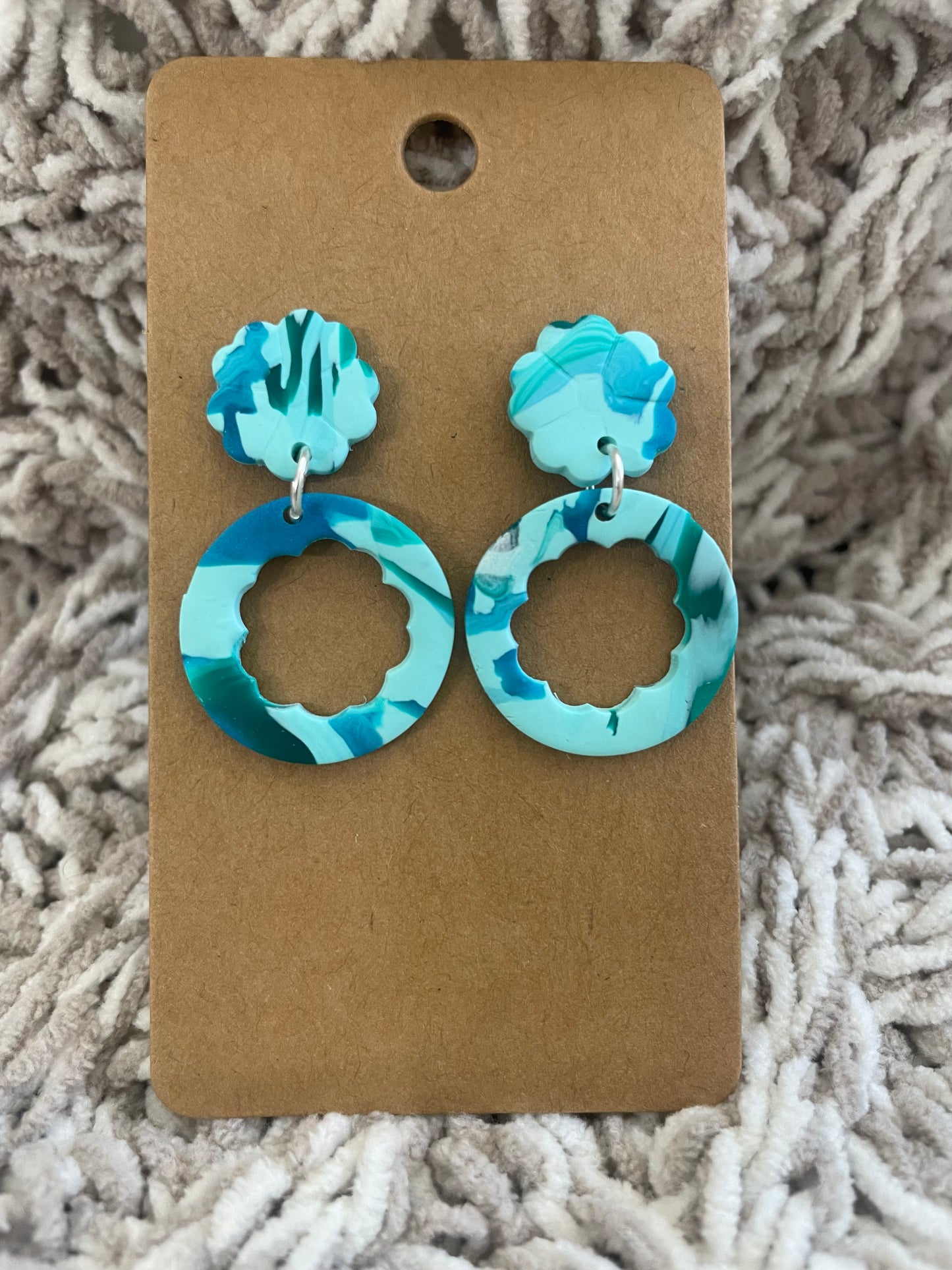 Blue Green Swirl Flower Circle Dangles