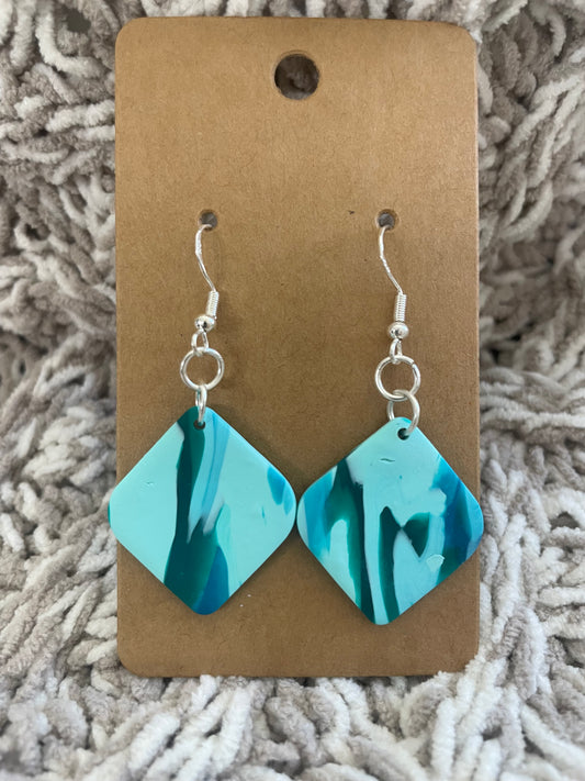 Blue Green Swirl Diamond Dangles