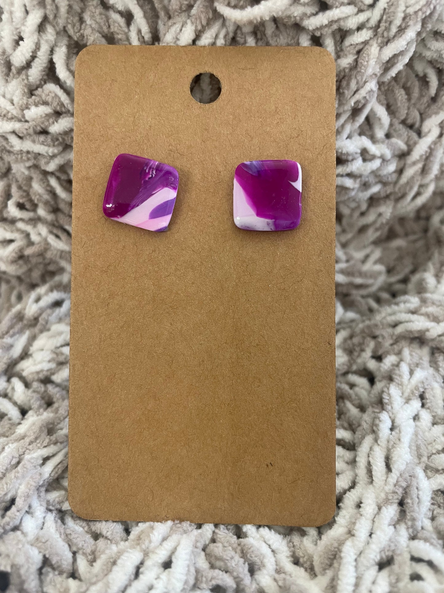 Purple Square Swirl Studs