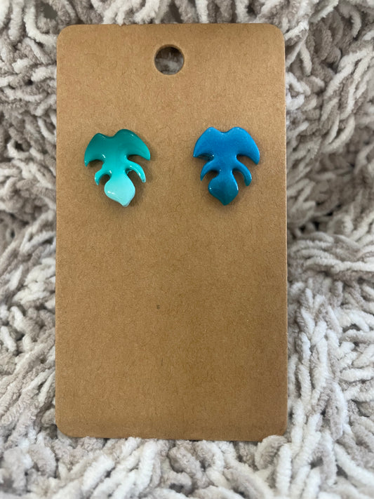 Blue Green Ombre Monstera Studs