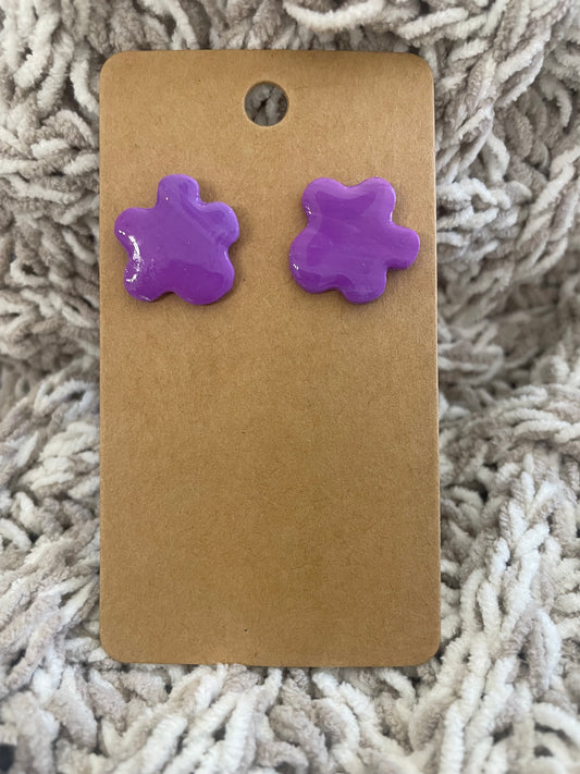 Purple Rounded Flower Studs