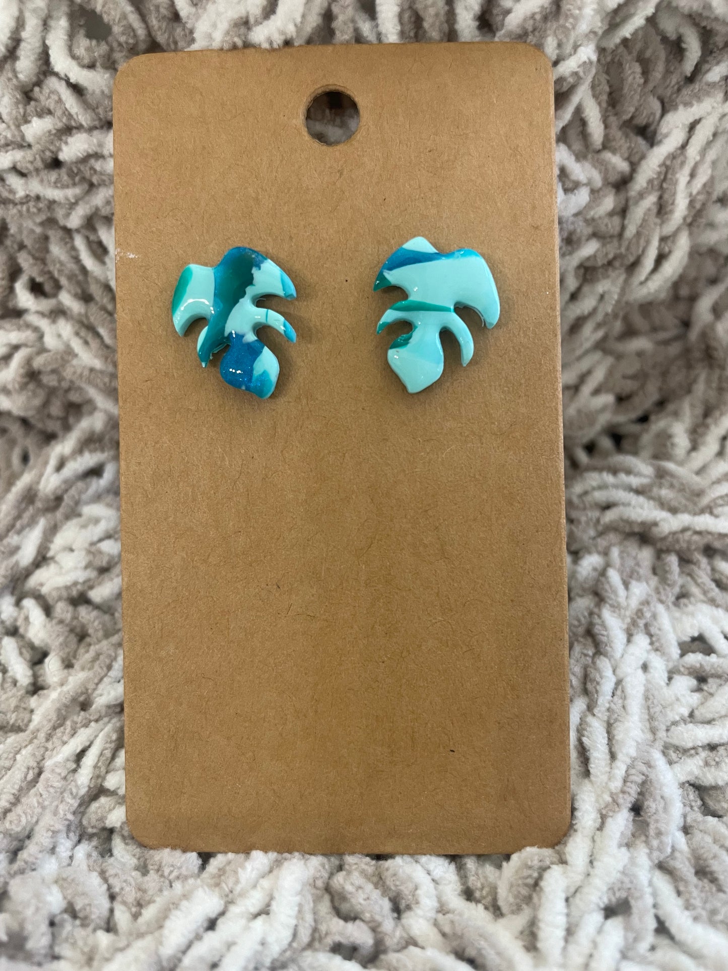 Blue Green Swirl Monstera Studs