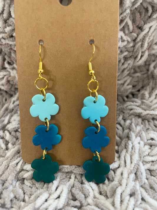 Blue Green Flower Chain Dangles