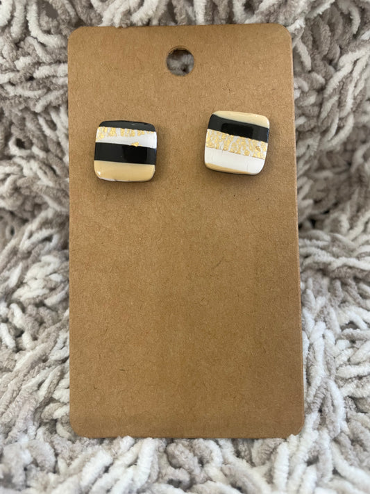 Neutral Striped with Gold Square Stud