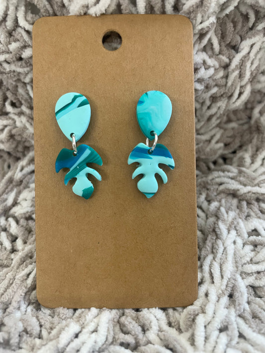 Blue Green Swirl Monstera Dangles